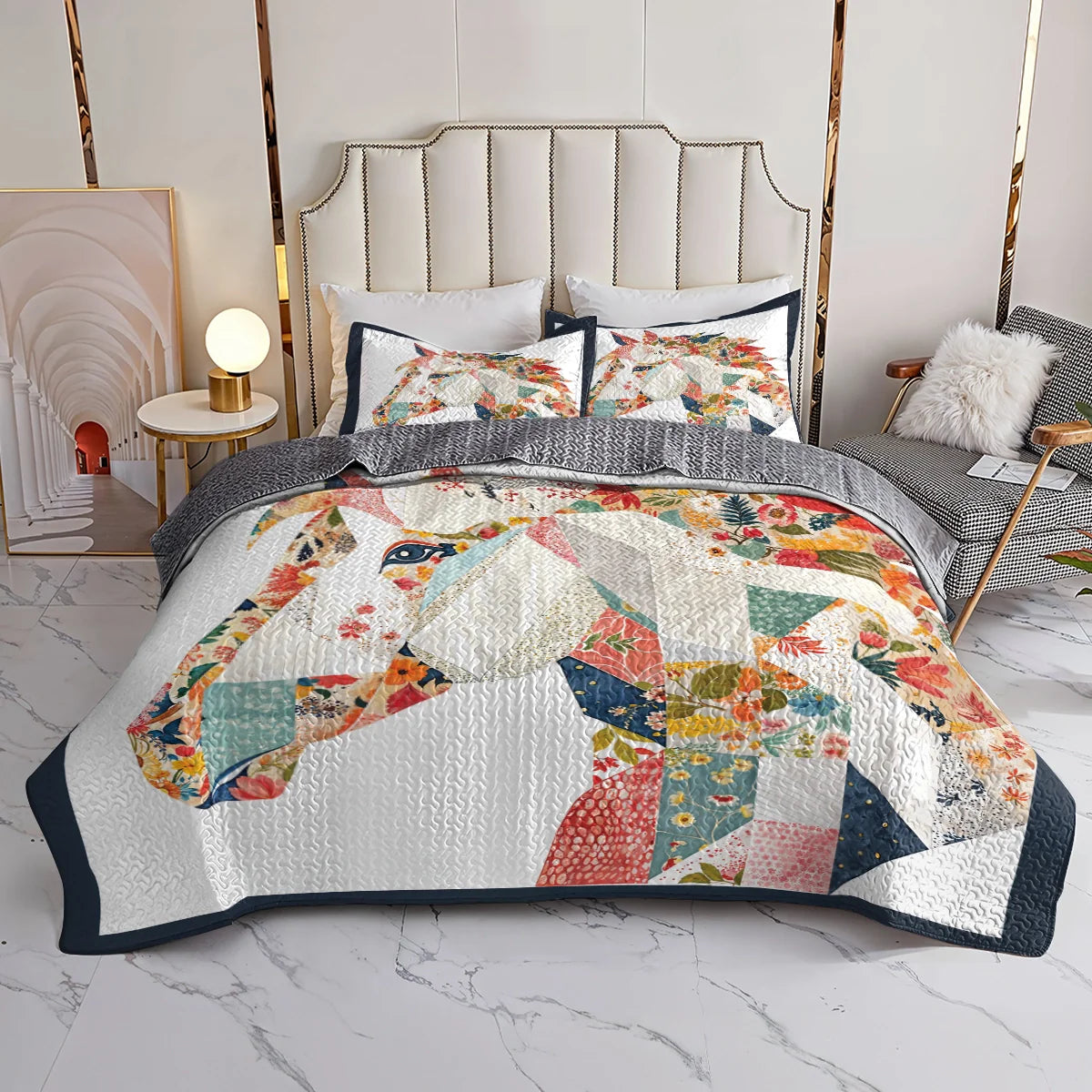 Shineful Quilt 3-Piece Set Charming Floral Horse