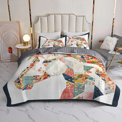 Shineful Quilt 3-Piece Set Charming Floral Horse