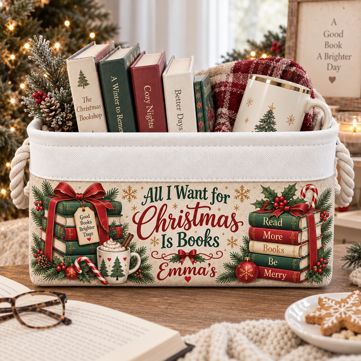 Shineful Personalized Christmas Reading Book Basket