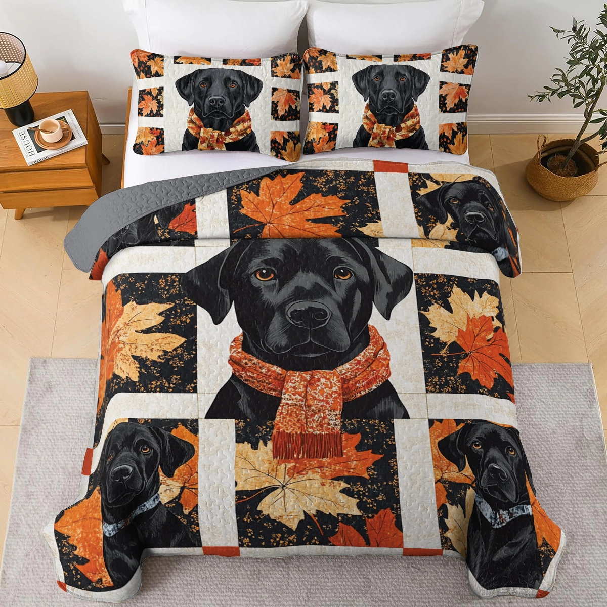 Shineful All Season Quilt 3-Piece Set - Autumn Labrador Cozy