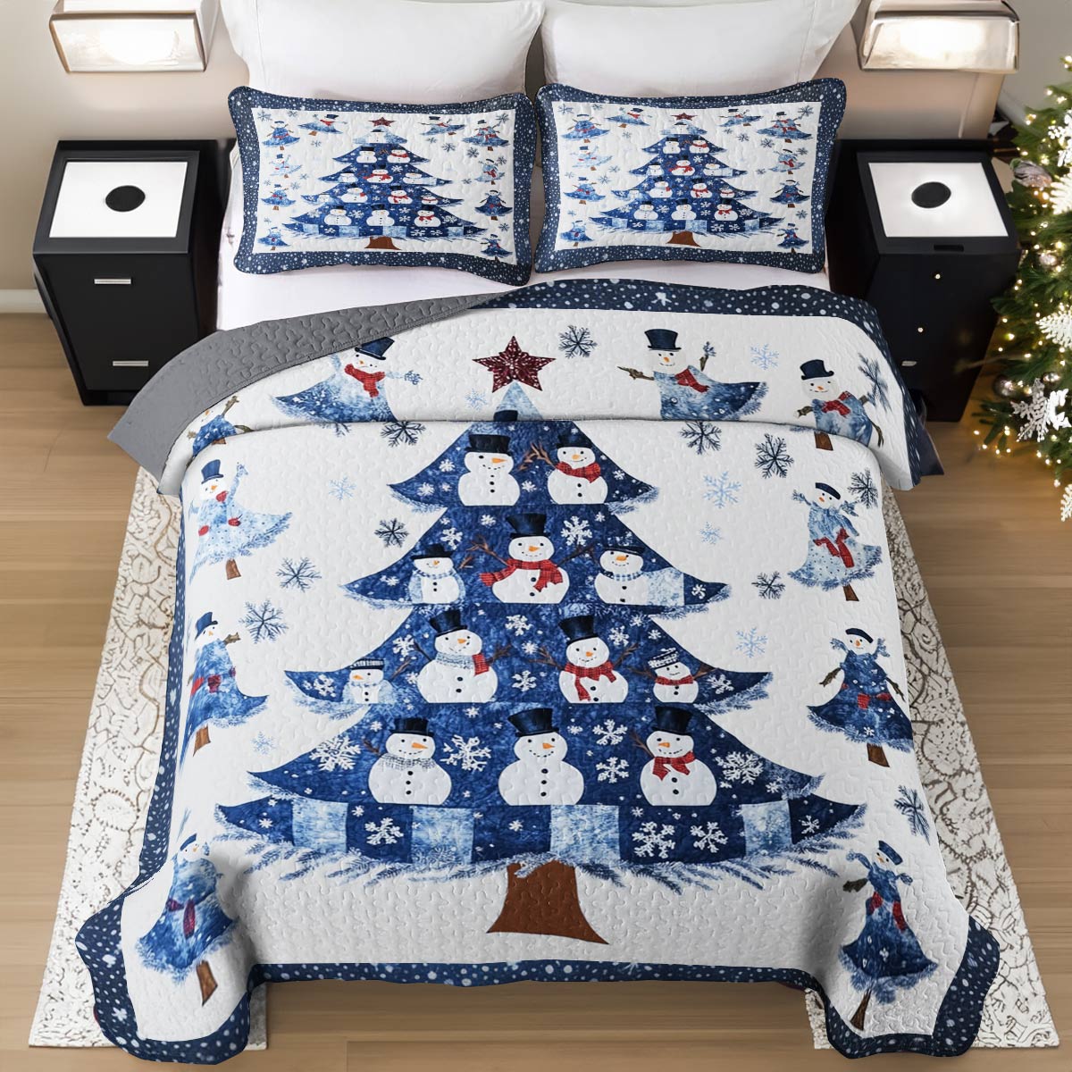 Shineful All Season Quilt 3-Piece Set Pretty Dancing Snowmen