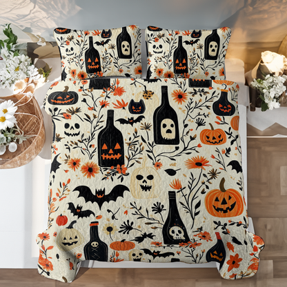 Shineful All Season Quilt 3-Piece Set Happy Halloween Wine Bottles
