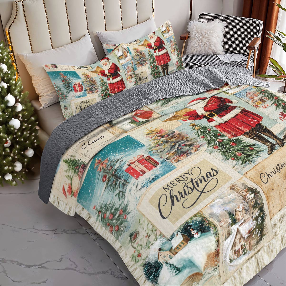 Shineful All Season Quilt 3-Piece Set Santa Greetings