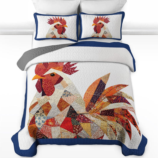 Shineful All Season Quilt 3-Piece Set Rooster Sunrise Patchwork