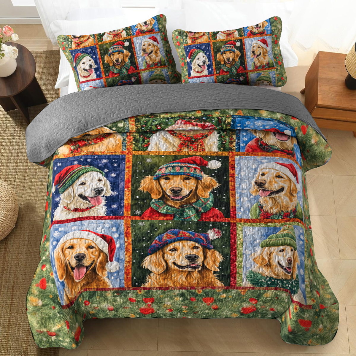 Shineful All Season Quilt 3-Piece Set - Snowy Golden Moments