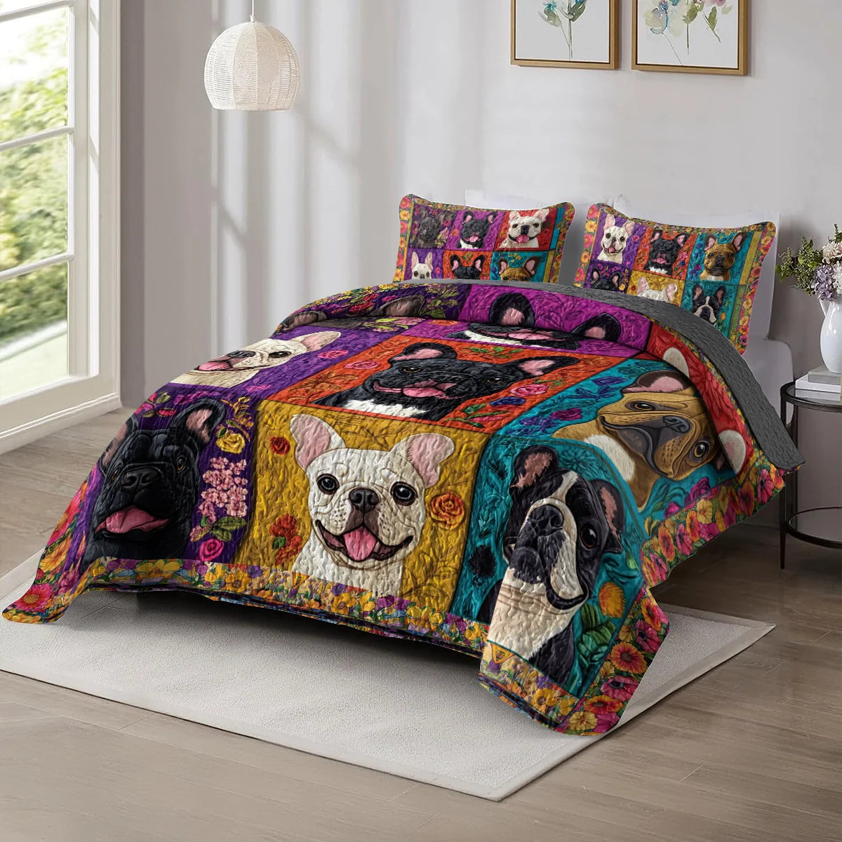 Shineful All Season Quilt 3-Piece Set - French Bulldog Garden Party