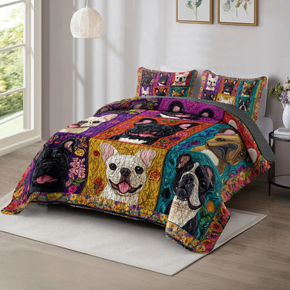 Shineful All Season Quilt 3-Piece Set - French Bulldog Garden Party
