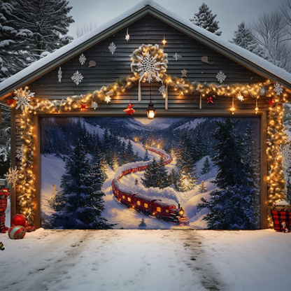 Shineful Garage Door Banner Decoration - Twilight Holiday Train