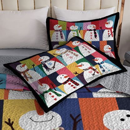 Shineful All Season Quilt 3-Piece Set Colorful Snowman Joy