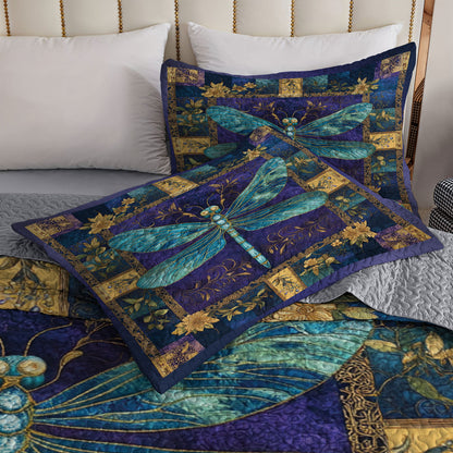Shineful All Season Quilt 3-Piece Set Sapphire Dragonfly