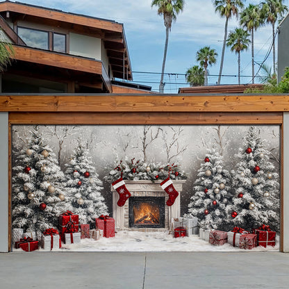 Shineful Garage Door Banner Decoration Cozy Christmas Fireplace