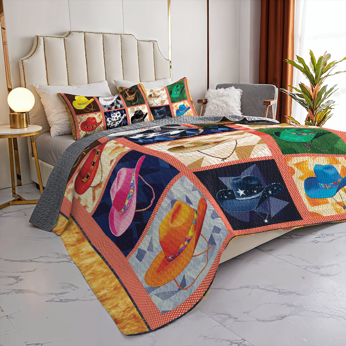 Shineful All Season Quilt 3-Piece Set - Colorful Cowboy Hat