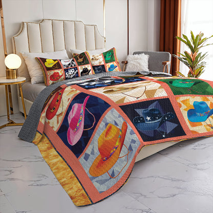 Shineful All Season Quilt 3-Piece Set - Colorful Cowboy Hat