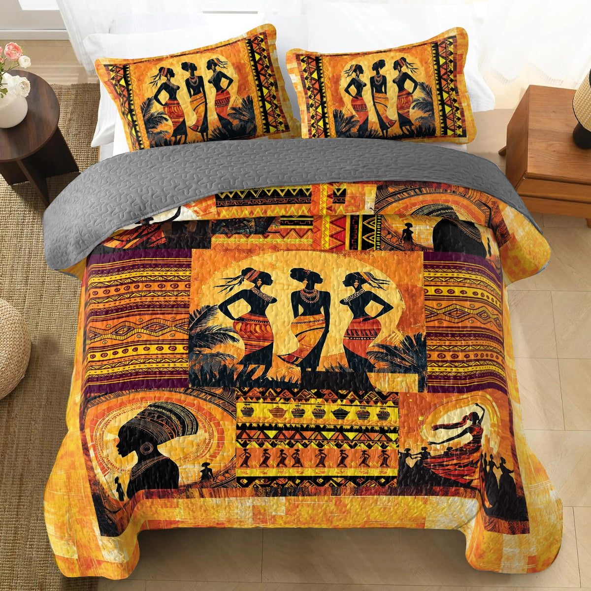 Shineful All Season Quilt 3-Piece Set - Black Women Dancing Silhouettes