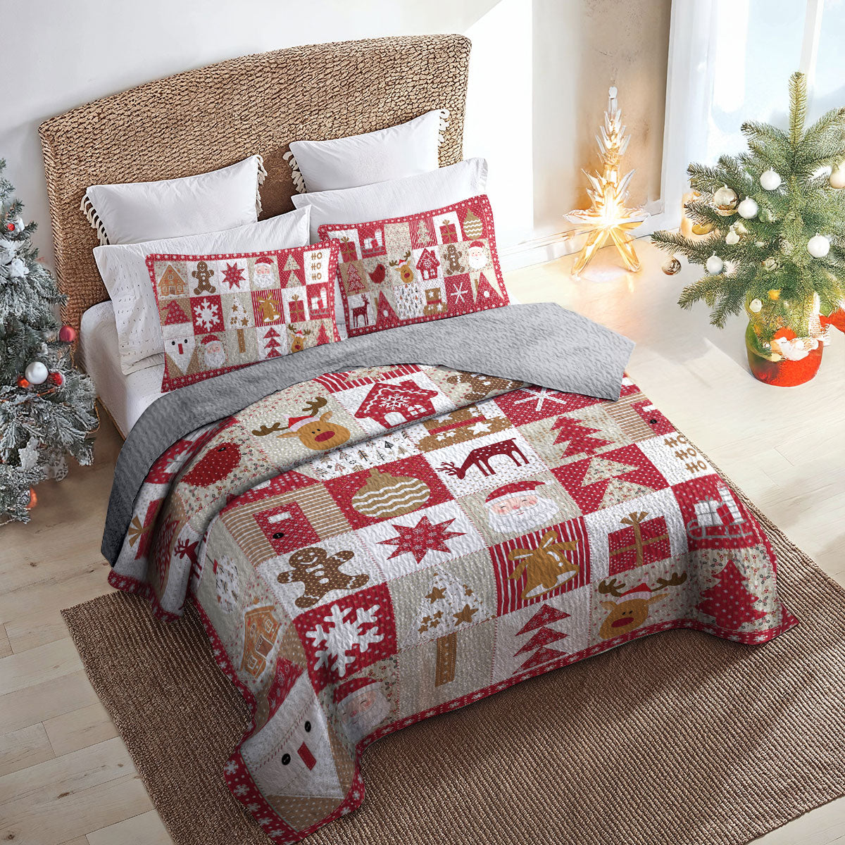 Shineful All Season Quilt 3-Piece Set Patchwork Christmas Wonderland