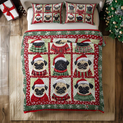 Shineful All Season Quilt 3-Piece Set Festive Pugs