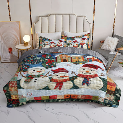 Shineful All Season Quilt 3-Piece Set Festive Snowman Family
