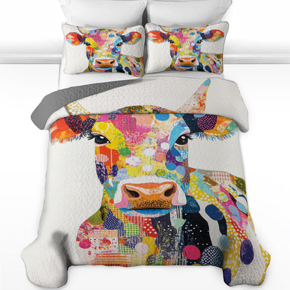 Shineful All Season Quilt 3-Piece Set Colorful Cow