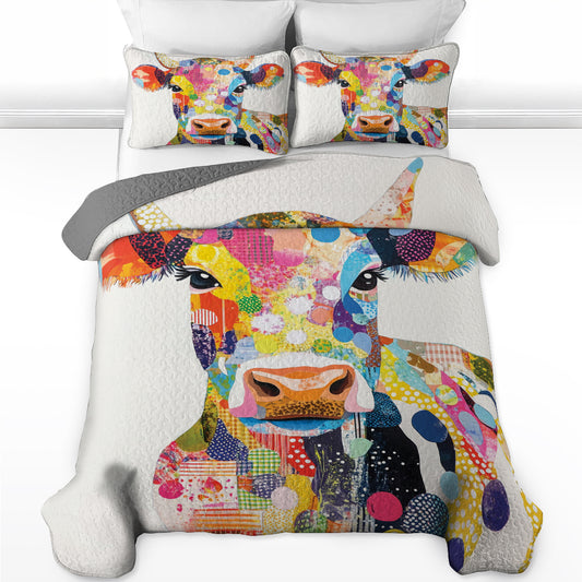 Shineful All Season Quilt 3-Piece Set Colorful Cow