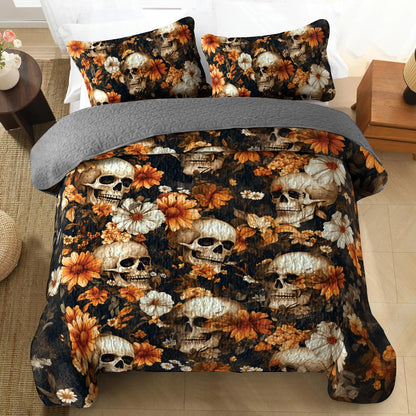 Shineful All Season Quilt 3-Piece Set Skull Memento Floral