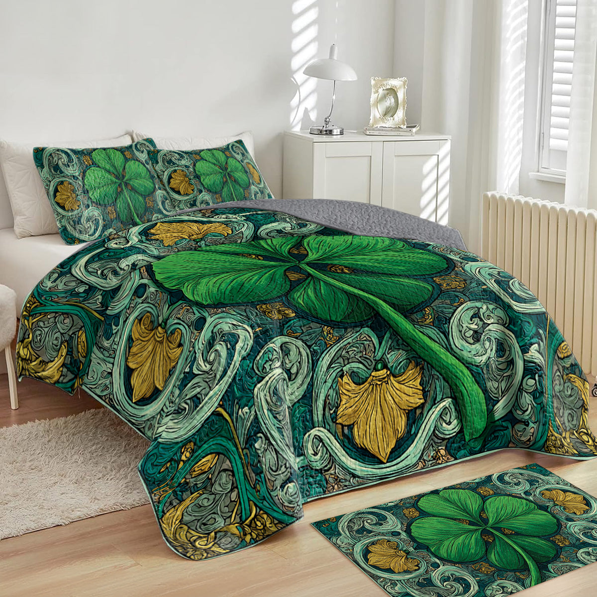 Shineful All Season Quilt 3-Piece Set Emerald Fortune