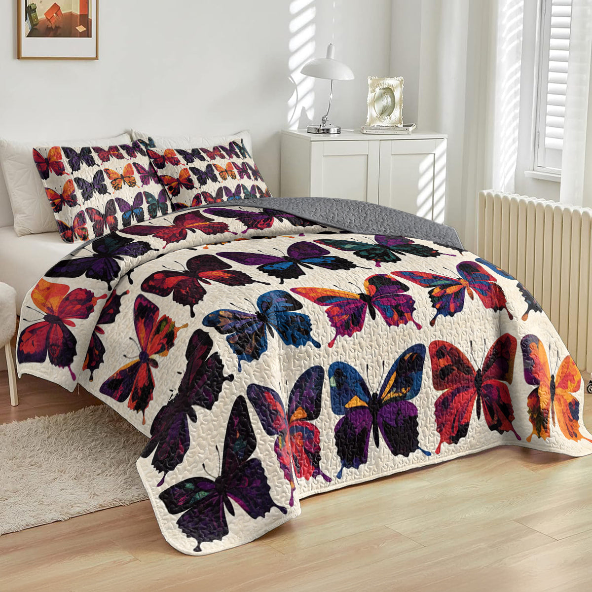 Shineful All Season Quilt 3-Piece Set Vibrant Butterfly