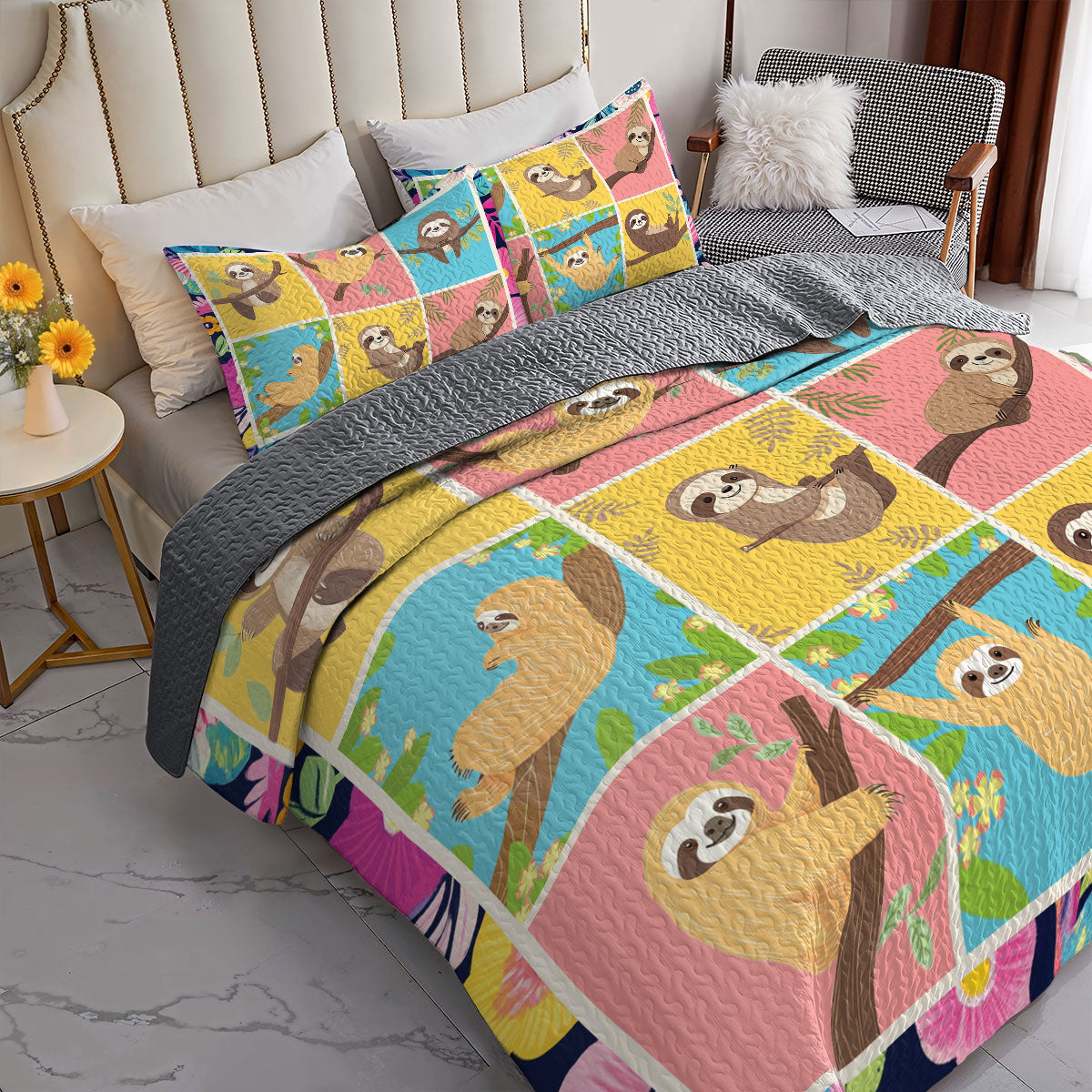 Shineful All Season Quilt 3-Piece Set Sloth Chill Out