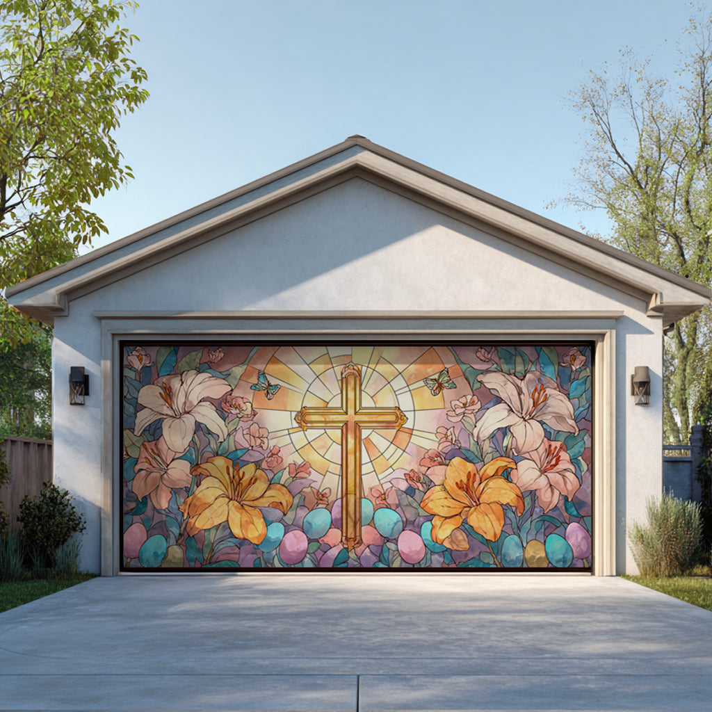 Shineful Garage Door Banner Decoration Easter Radiant Cross