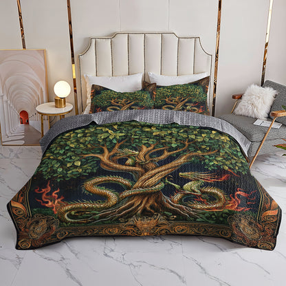 Shineful All Season Quilt 3-Piece Set Dragon & Tree Of Life