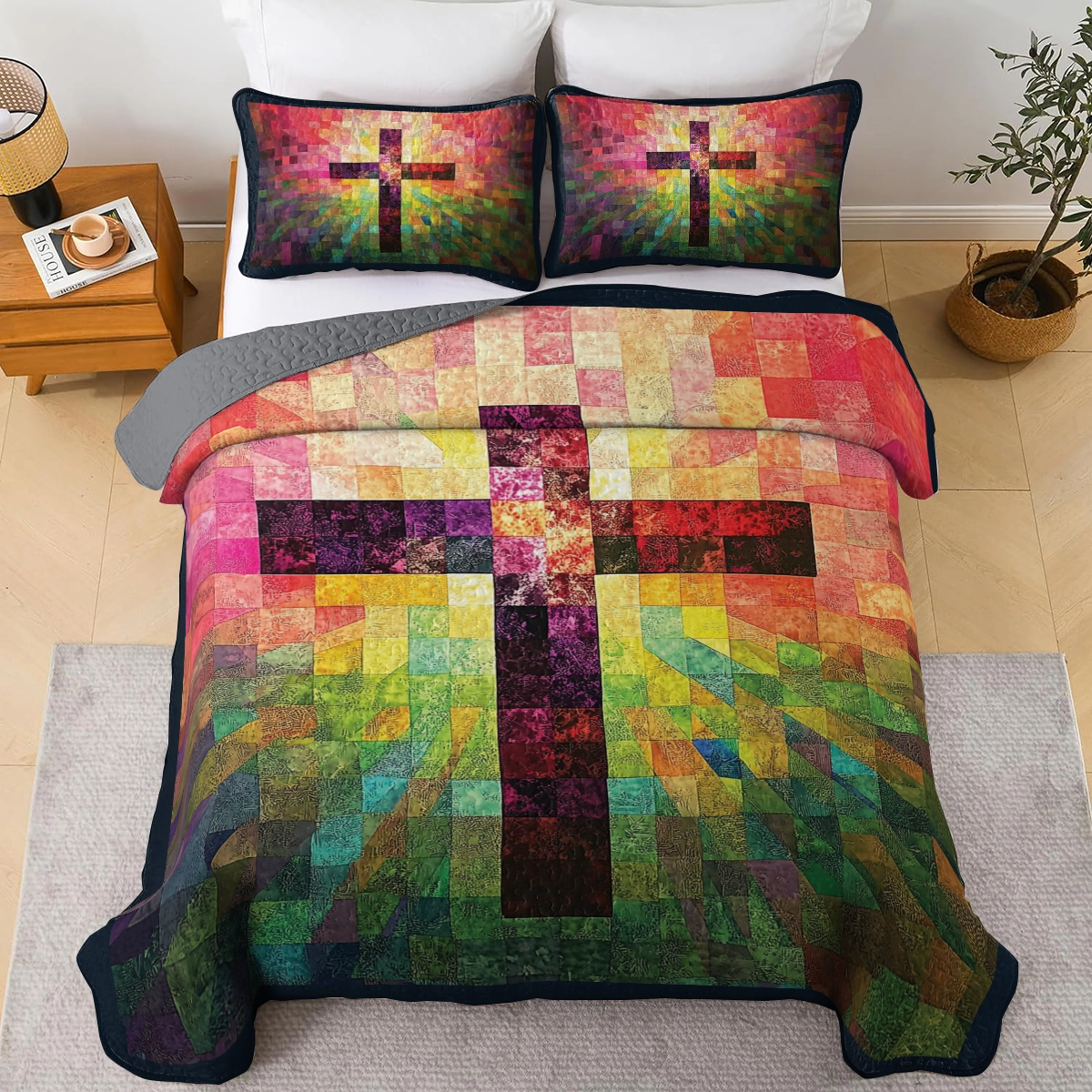 Shineful All Season Quilt 3-Piece Set - Faithful Colors Cross