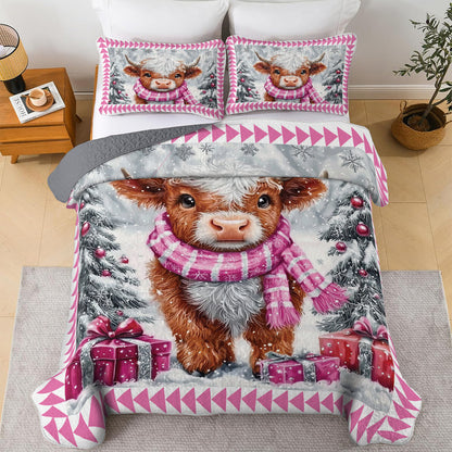 Shineful All Season Quilt 3-Piece Set Cozy Winter Highland Cow