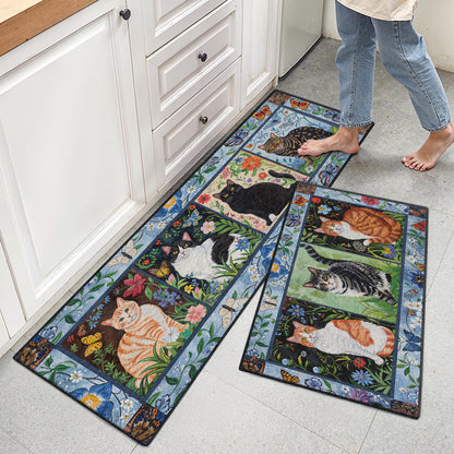 Shineful Ultra-Thin Non Skid Floor Mat, Kitchen Rugs Cat Floral Felines