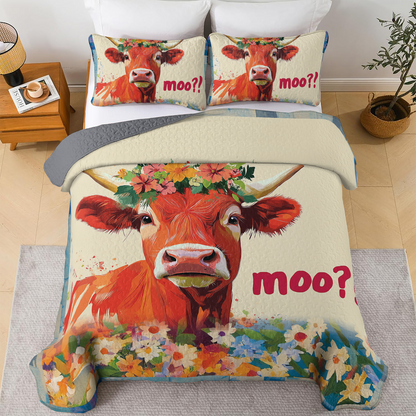 Shineful All Season Quilt 3-Piece Set - Moo-ment of Surprise Cow