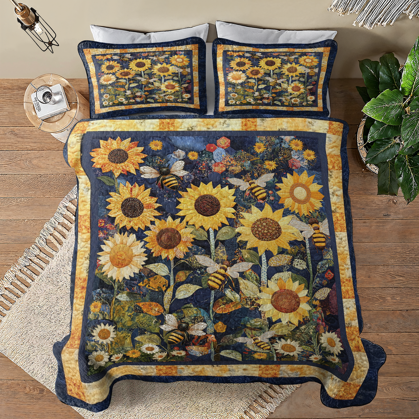 Shineful All Season Quilt 3-Piece Set Golden Sunflower Dream