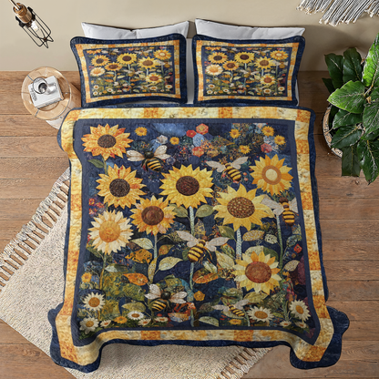 Shineful All Season Quilt 3-Piece Set Golden Sunflower Dream