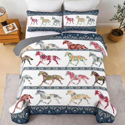 Shineful All Season Quilt 3-Piece Set Horse Galloping In Pattern