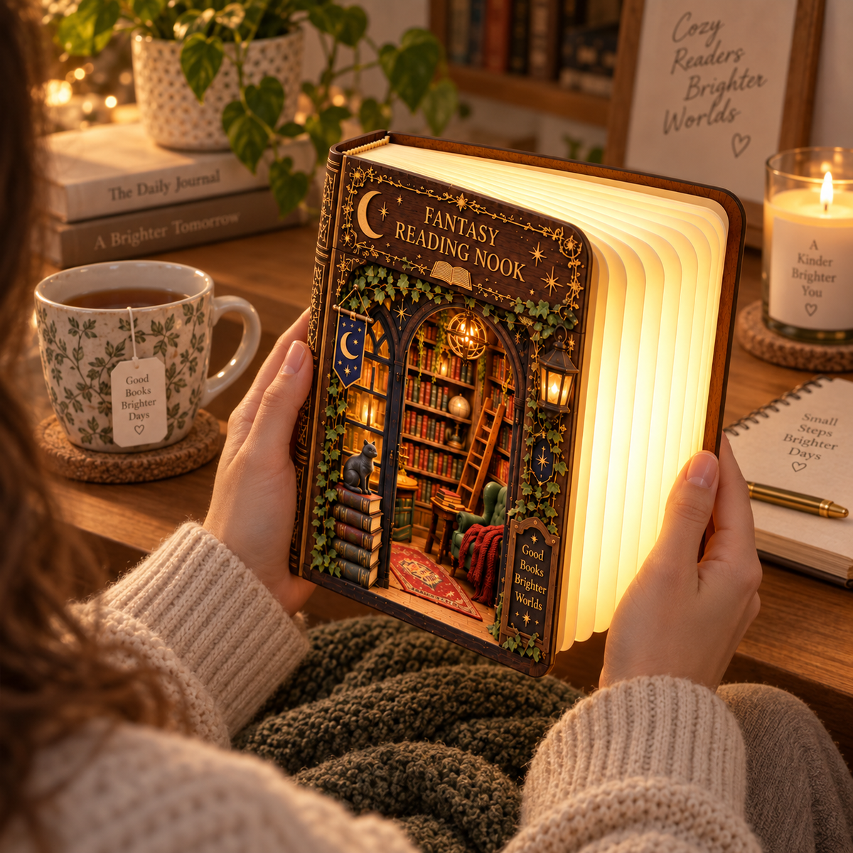 Shineful Fantasy Reading Nook Wooden Book Lamp