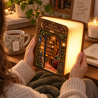 Shineful Fantasy Reading Nook Wooden Book Lamp