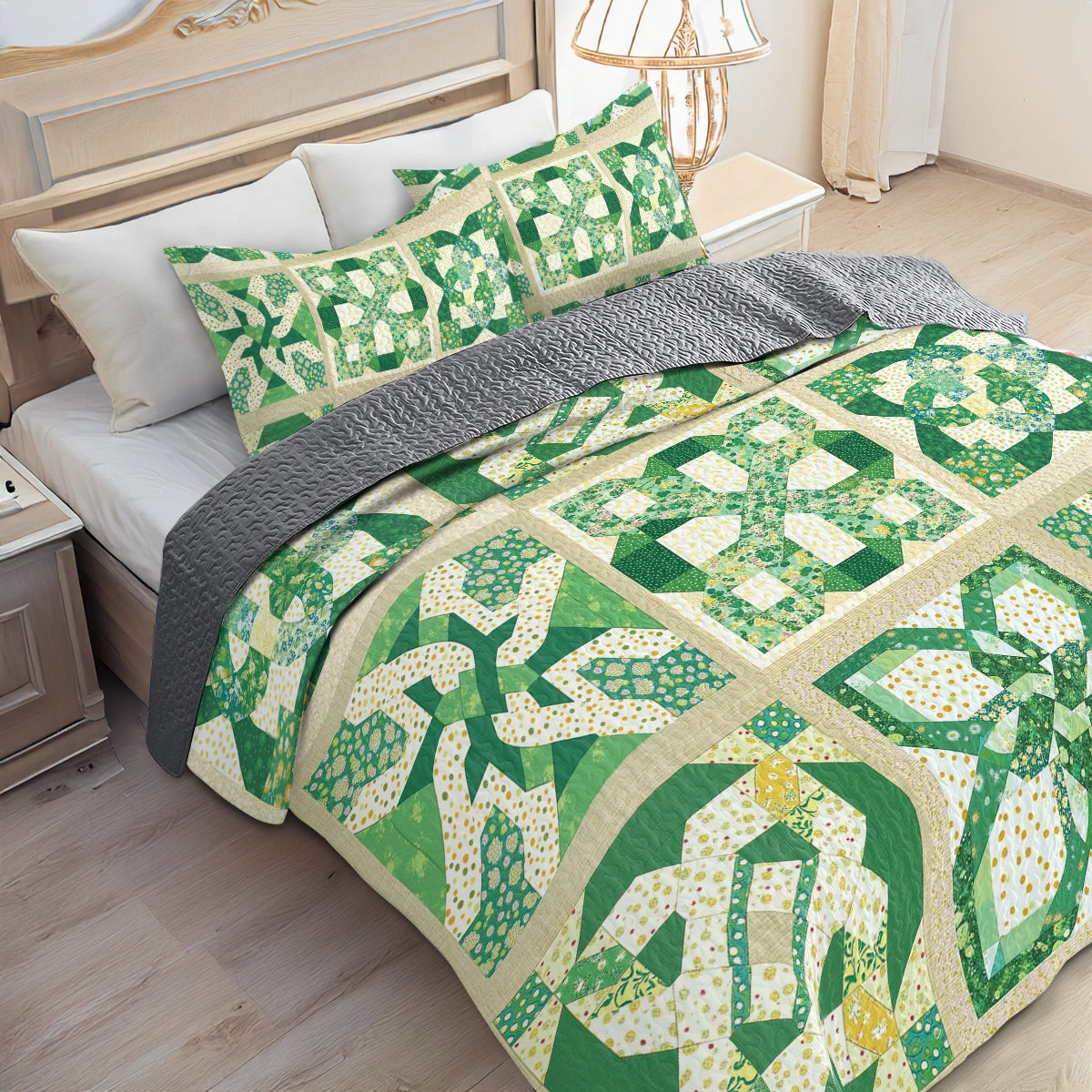 Shineful All Season Quilt 3-Piece Set - Green Irish Celtic Charm