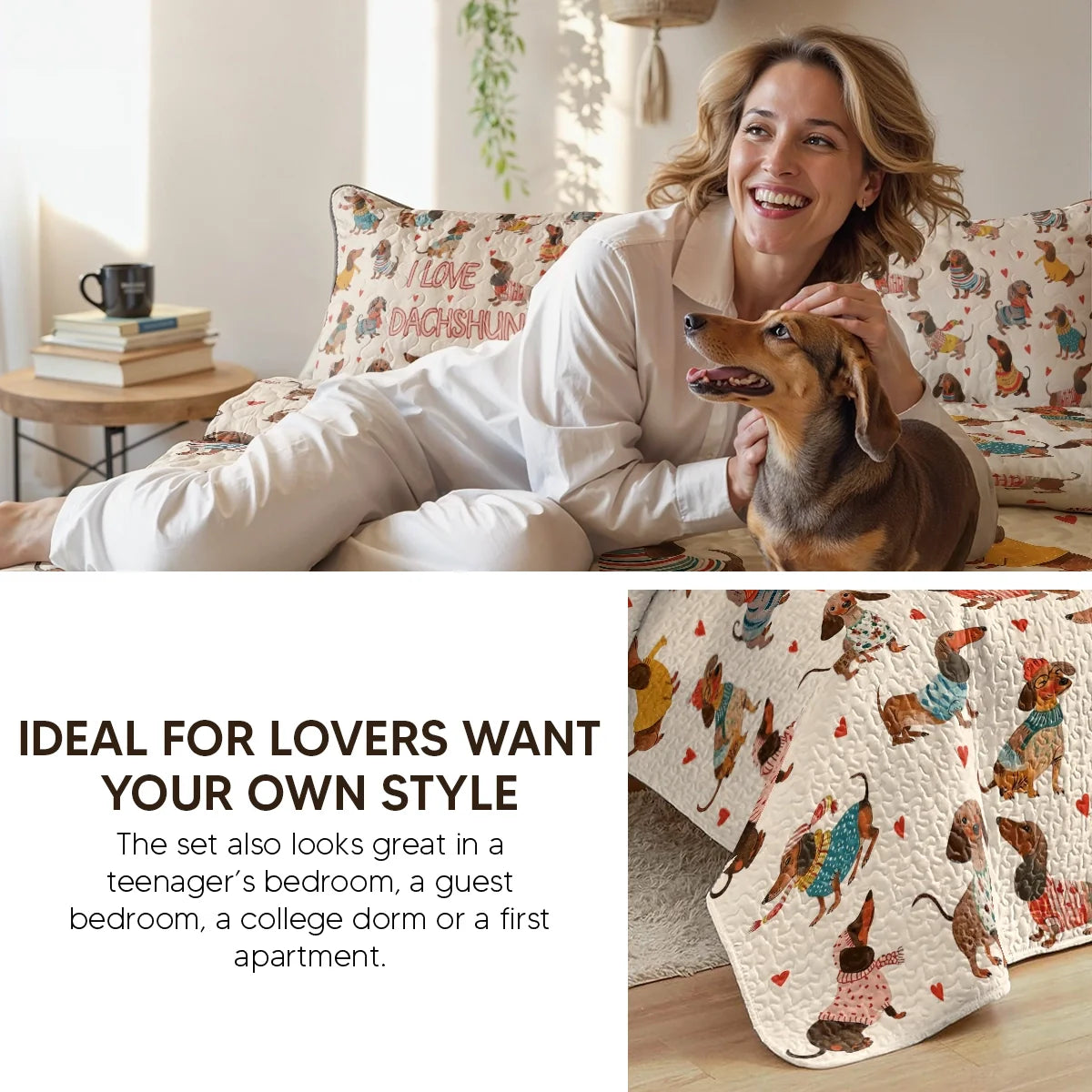 Shineful Quilt 3-Piece Set Dachshund Lovely Delight