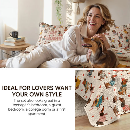 Shineful Quilt 3-Piece Set Dachshund Lovely Delight