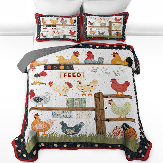 Shineful All Season Quilt 3-Piece Set Lucky Chicken