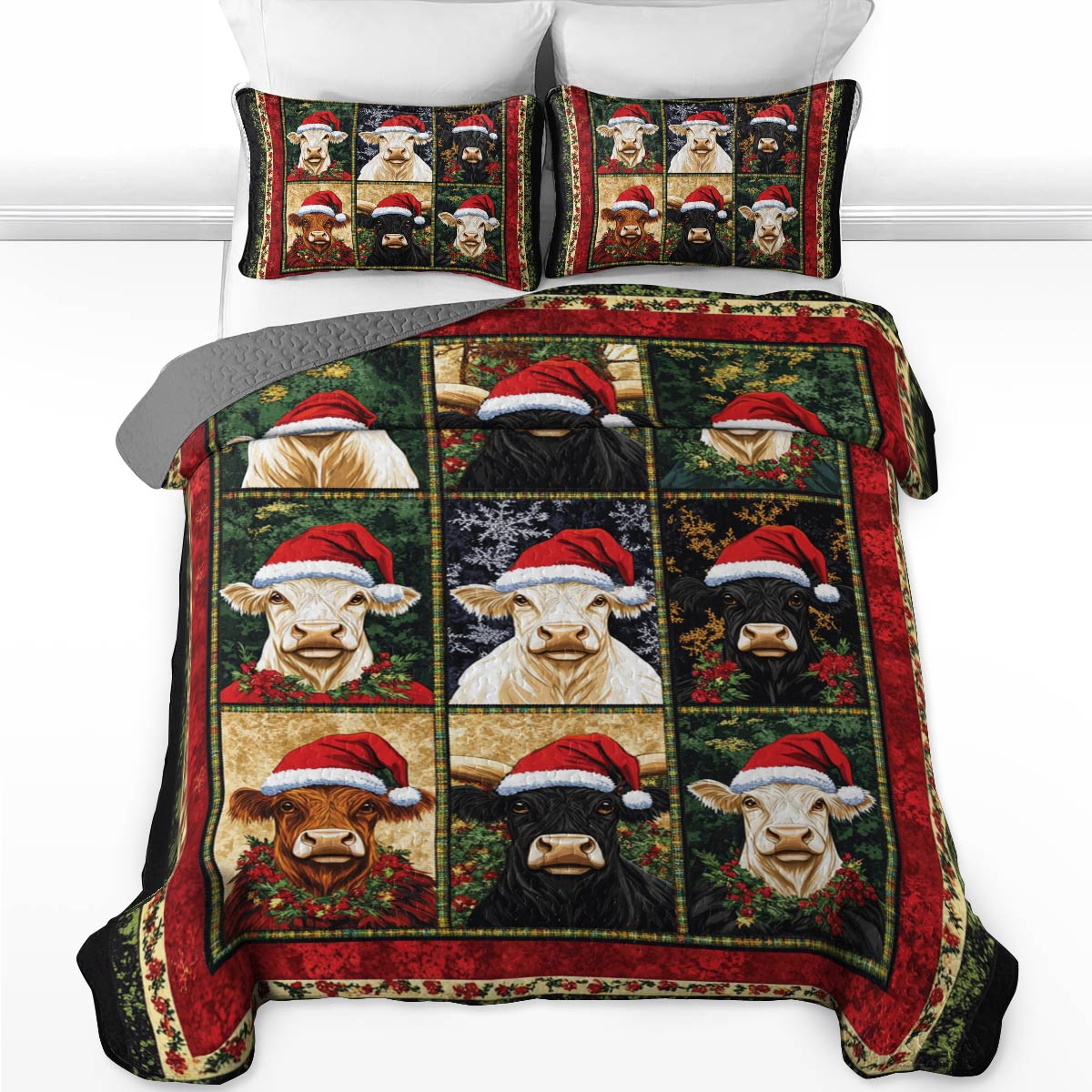 Shineful All Season Quilt 3-Piece Set Christmas Cow