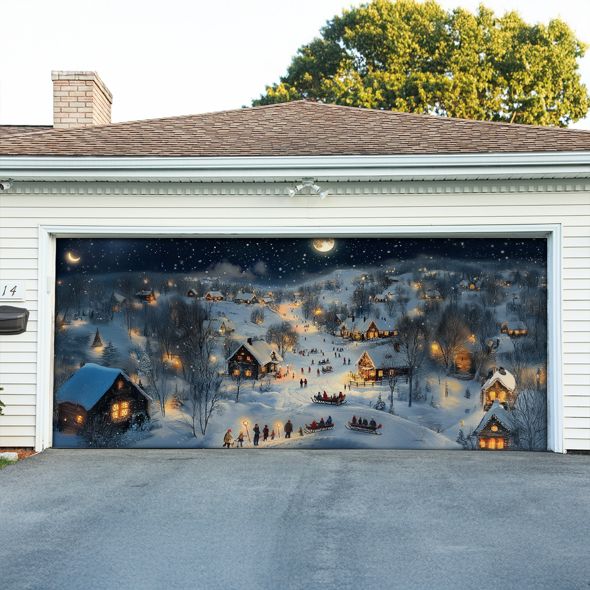 Shineful Garage Door Banner Decoration - Moonlit Village Cheer