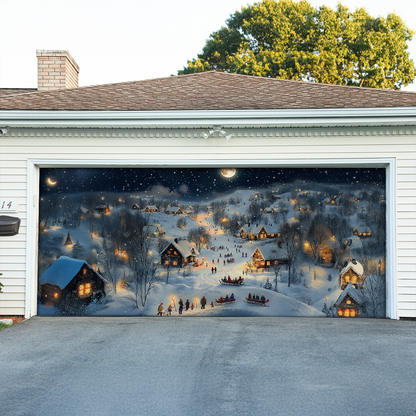 Shineful Garage Door Banner Decoration - Moonlit Village Cheer