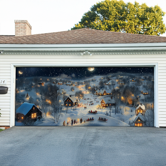 Shineful Garage Door Banner Decoration - Moonlit Village Cheer