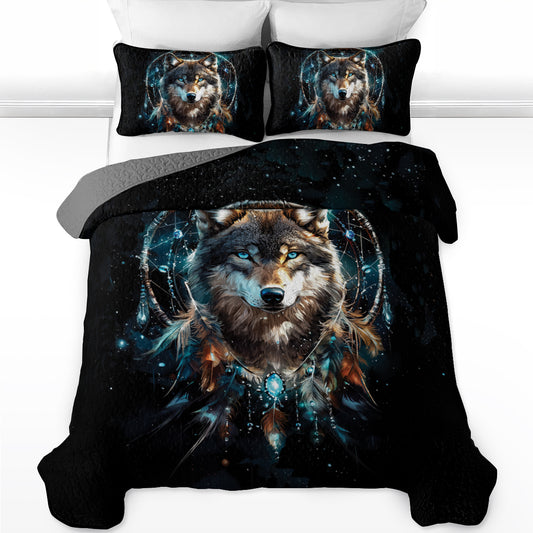 Shineful All Season Quilt 3-Piece Set Wolf Dreamcatcher