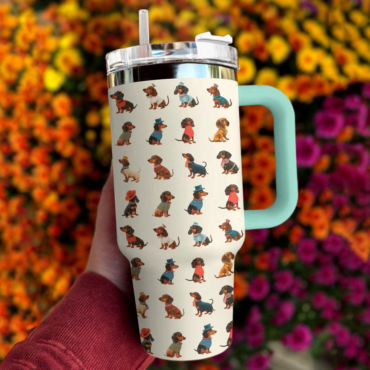 Dachshund 40 Oz Shineful™ Tumbler Multi-Style Wiener Mn8 Turquoise Blue 40Oz