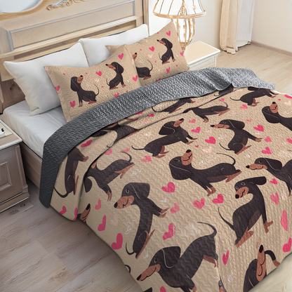 Shineful All Season Quilt 3-Piece Set -  Dachshund Heartbeat