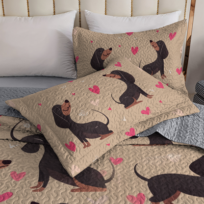 Shineful All Season Quilt 3-Piece Set -  Dachshund Heartbeat
